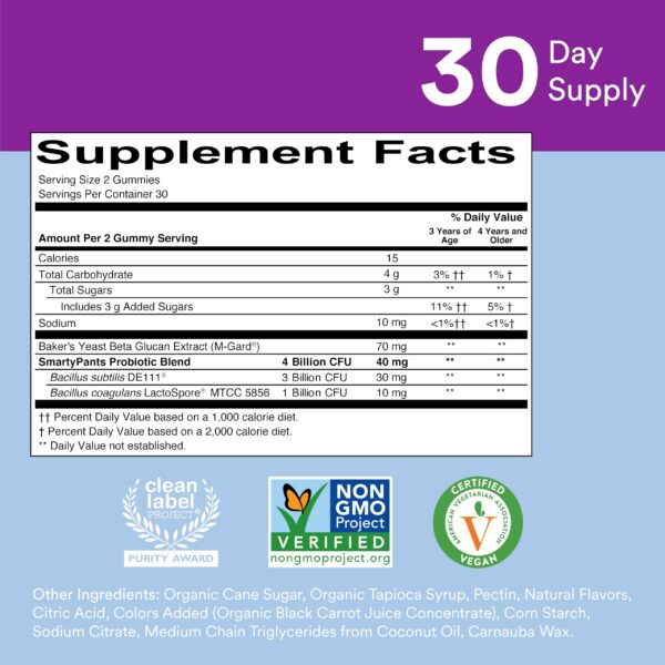 Gomitas probióticas SmartyPants presentadas en mano infantil