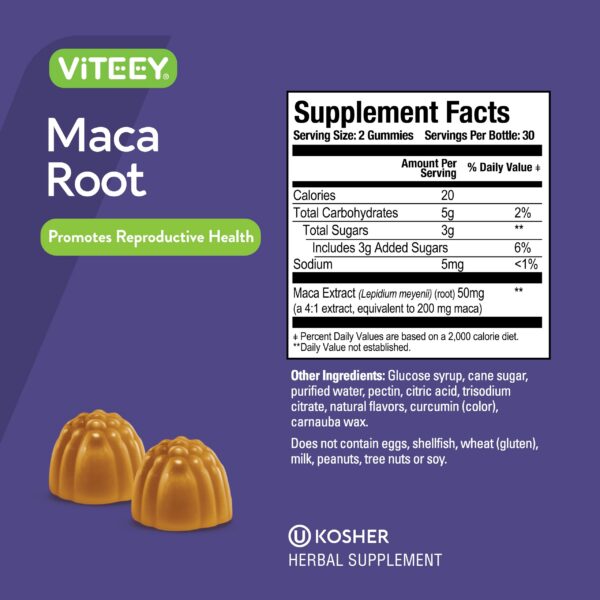 Gomitas de Raíz de Maca Viteey junto a ingredientes naturales