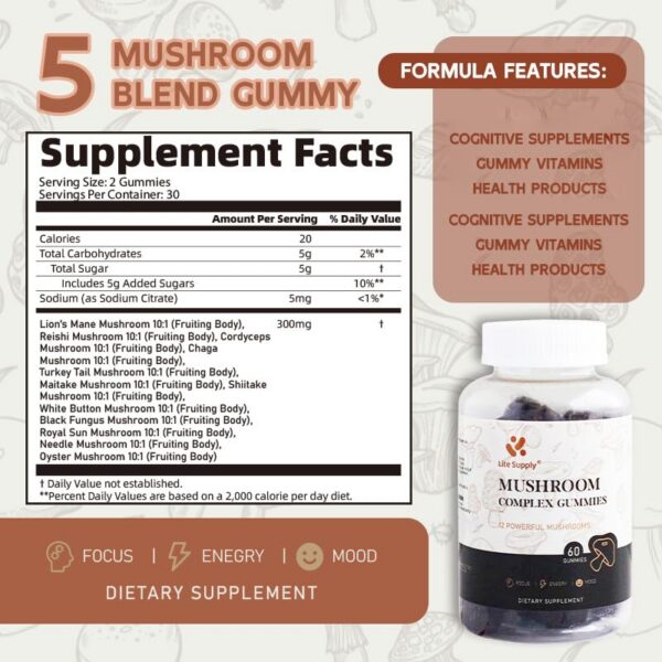 Gomitas sabor frambuesa de complejo de hongos Melena de León