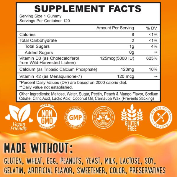 Gomitas sabor frutas vitamina d3 k2 para niños y adultos