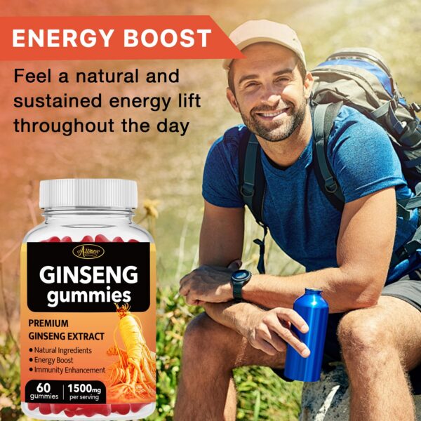 Detalle gomitas sabor manzana ginseng panax asiático