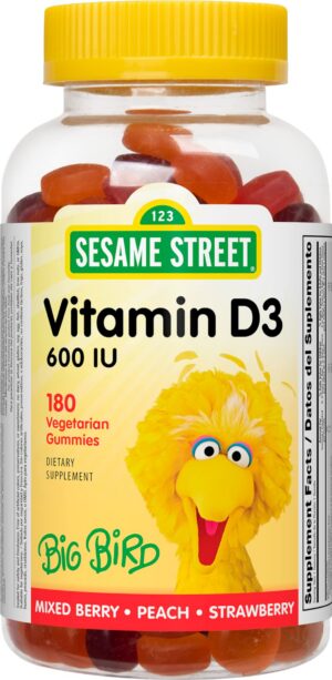Frasco de gomitas Sesame Street vitamina D3 180 unidades
