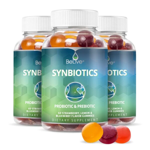 Gomitas sinbióticas BeLive probiótico prebiótico fresa limón arándano