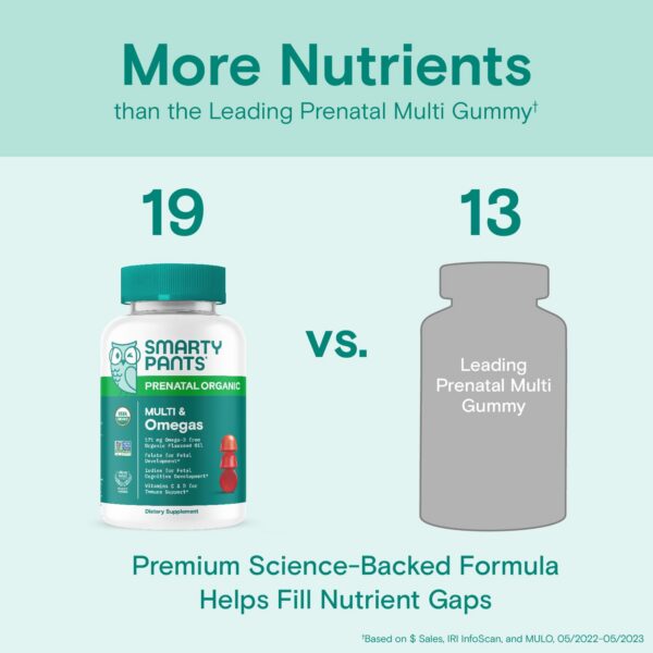 Gomitas SmartyPants orgánicas para nutrición prenatal y desarrollo fetal