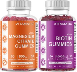 Gomitas veganas Vitamatic de magnesio y biotina sabor frambuesa