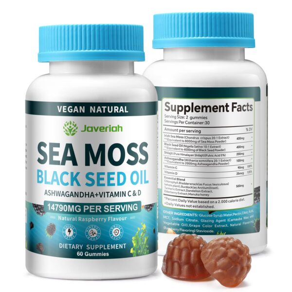 Gomitas veganas Javeriah Ashwagandha y Sea Moss para inmunidad y digestión