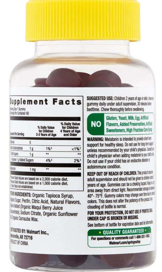 Gomitas vegetarianas melatonina para niños sabor natural Spring Valley