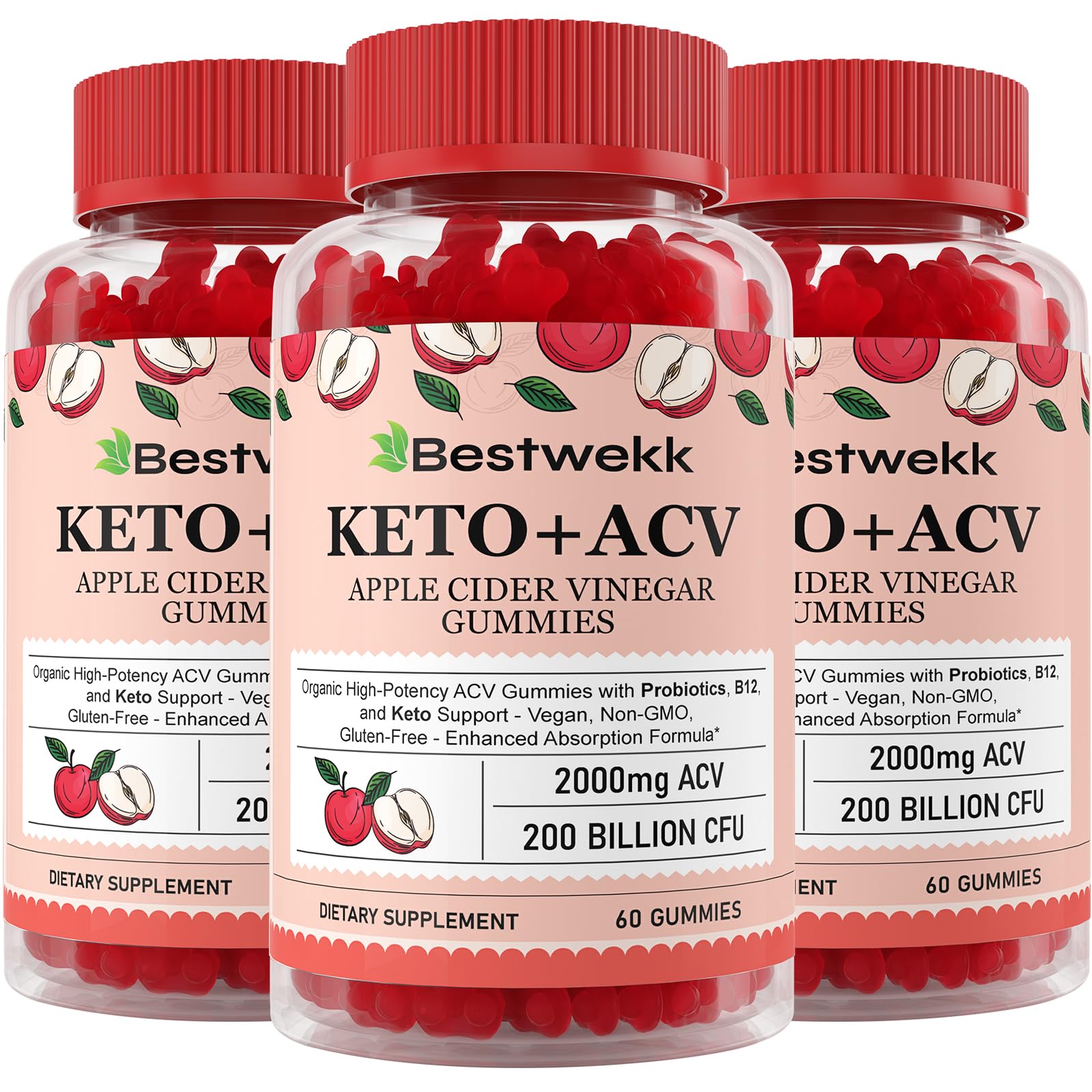 Bestwekk Apple Cider Vinegar Gummies with Probiotics B12