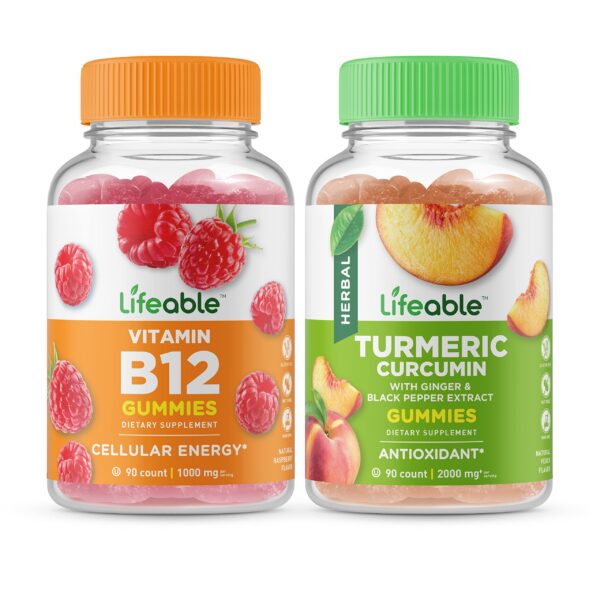 Version 1.0.0 Gomitas de vitamina B12 y cúrcuma Lifeable envase principal