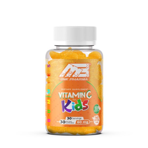 Gomitas de vitamina C para niños frente al envase