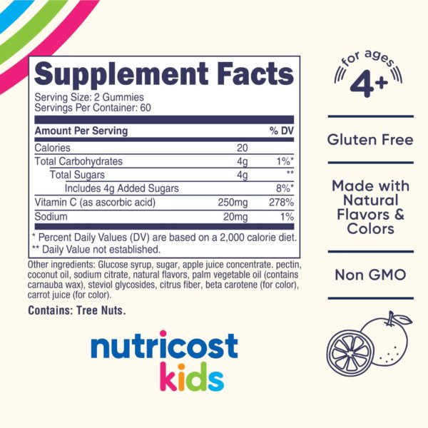 Gomitas vitamina C sabor naranja Nutricost para niños 250 mg por porción