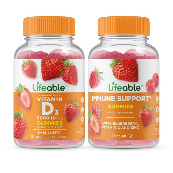 Botella de gomitas vitamina D 5000 IU Lifeable para soporte inmunológico