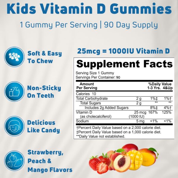 Gomitas masticables vitamina D3 sabor durazno para niños