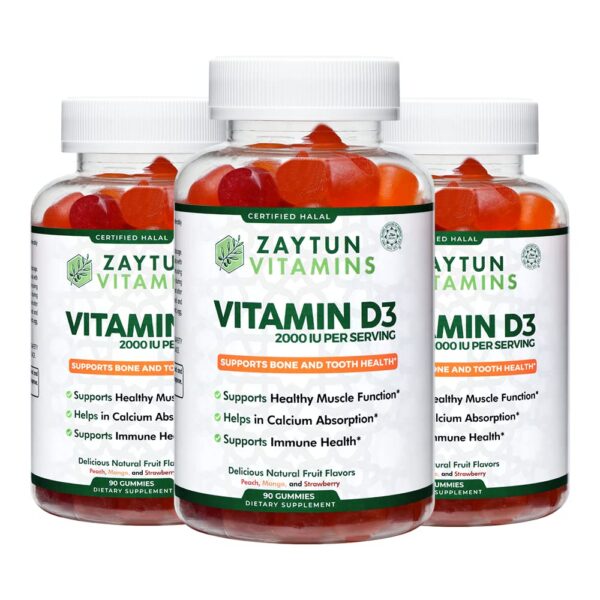 Gomitas vitamina d3 halal paquete de 3 sabores fruta