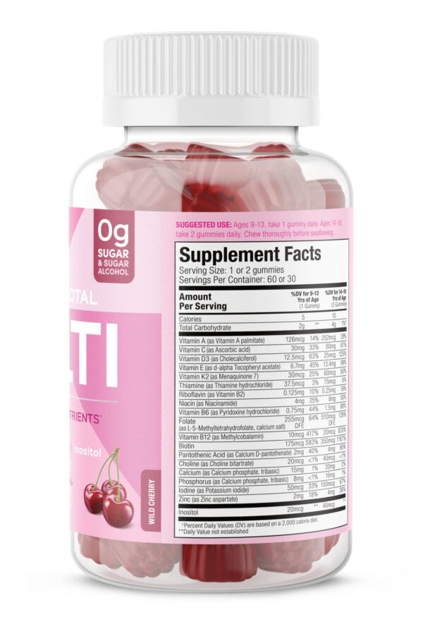 Lado caja gomitas vitaminas SUKU para adolescentes chicas