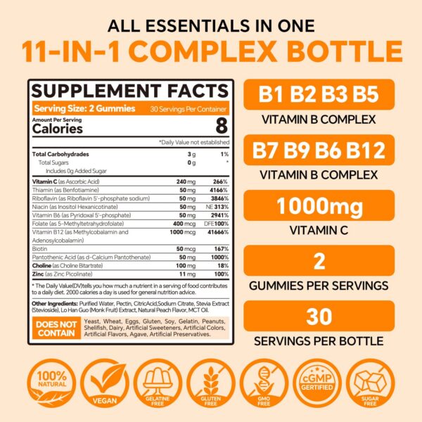 Gomitas vitaminicas sin azúcar para energía y metabolismo