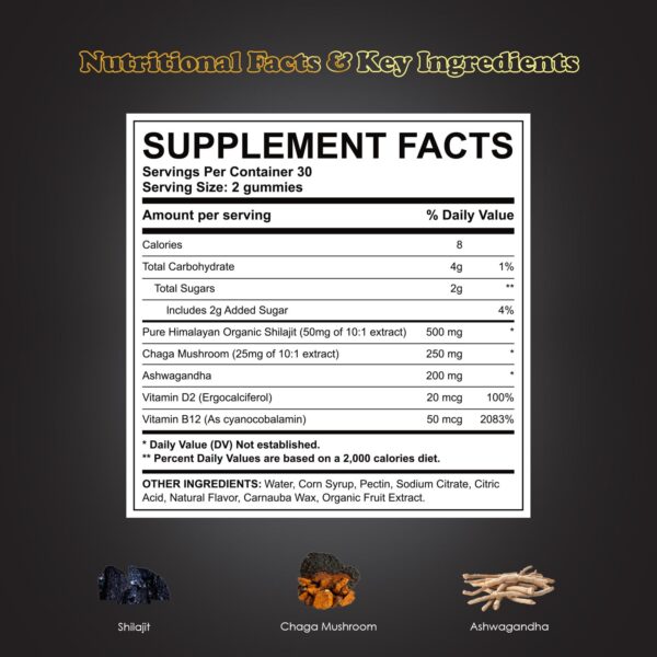 Gomitas Vitastars ingredientes naturales shilajit ashwagandha