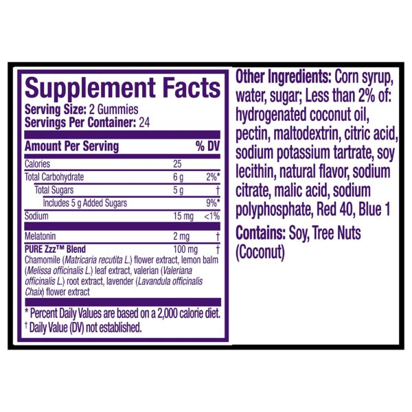 Gomitas ZzzQuil Pure Zzzs melatonina no adictivas para sueño natural