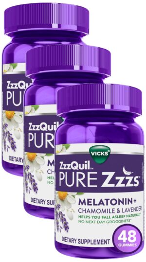 Paquete de gomitas ZzzQuil Pure Zzzs melatonina con sabor a baya y vainilla