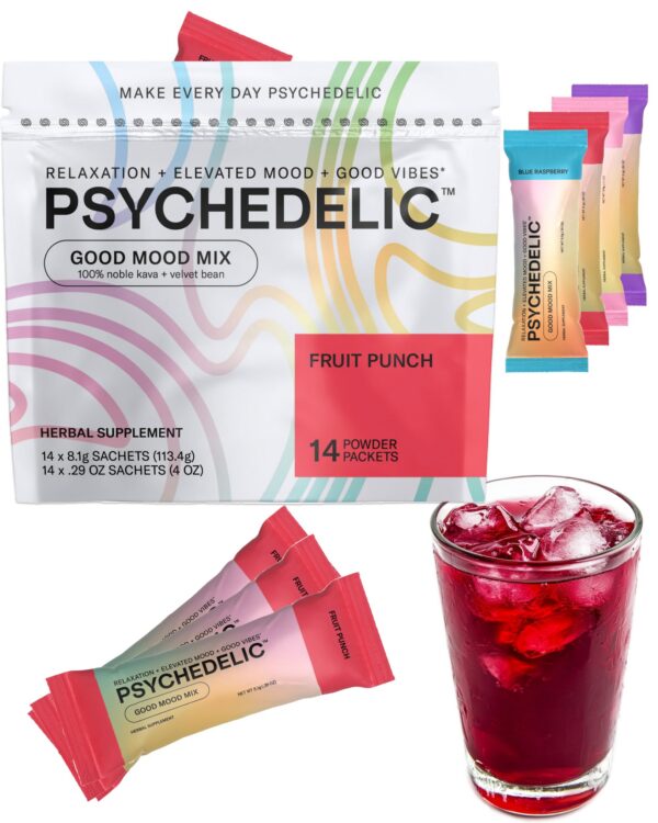 Version 1.0.0 Good Mood Mix polvo de kava sabor fruit punch en sobres