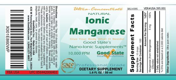 Etiqueta y gotero de Good State manganeso líquido 50 mL