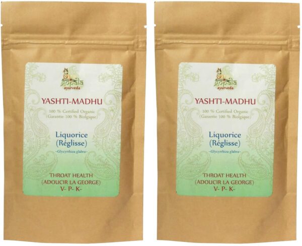 Version 1.0.0 Polvo Yashtimadhu orgánico GOPALA Ayurveda bolsa con cierre 100g