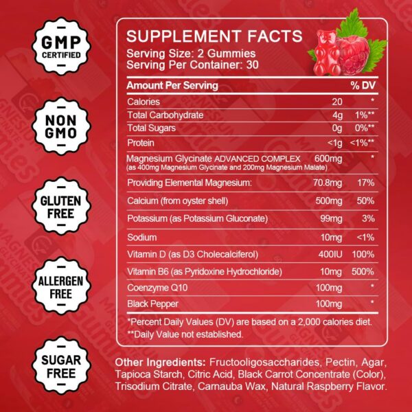 Gominolas glicinato magnesio frutos frambuesa