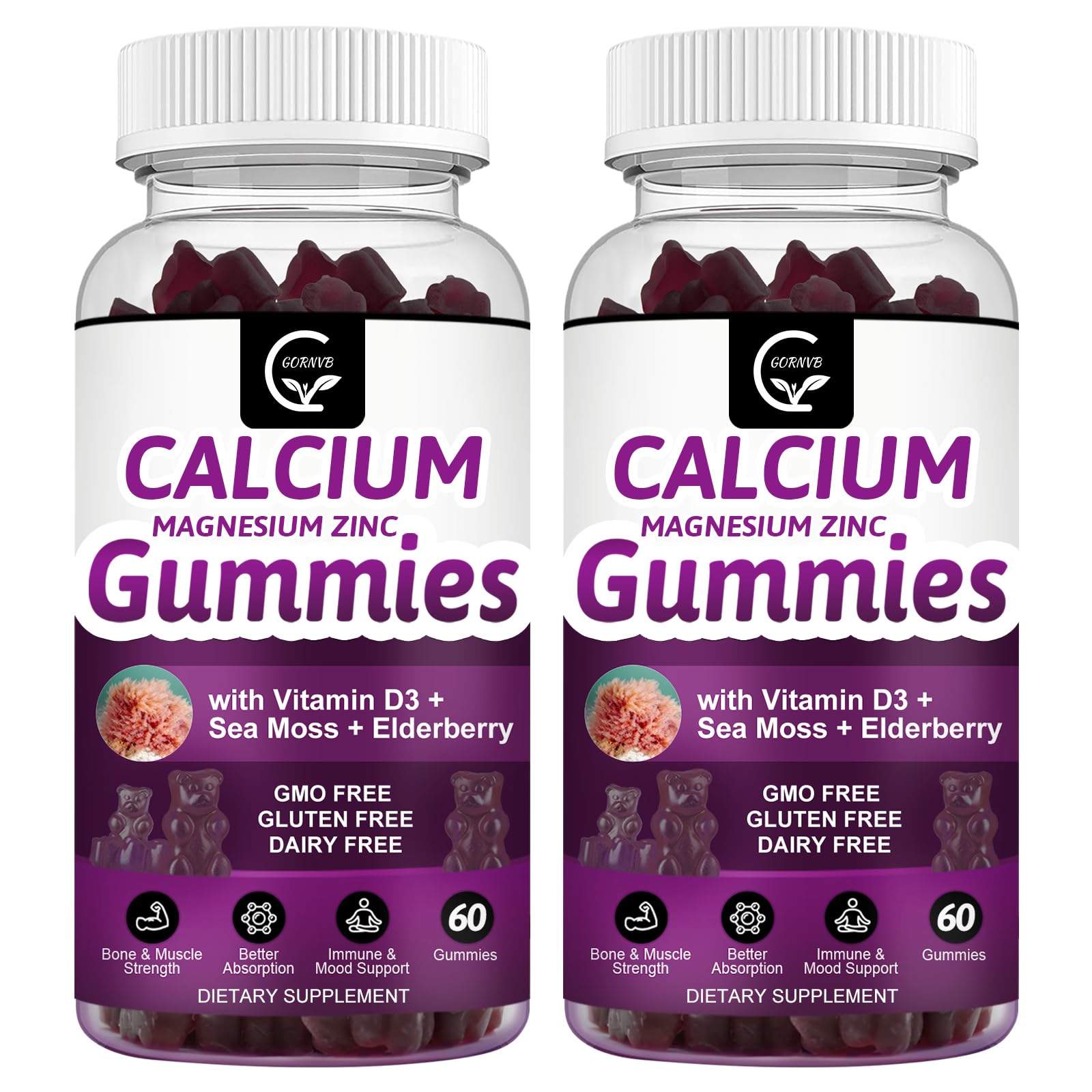 GORNVB Calcium Magnesium Zinc Gummies, Glycinate 300 mg