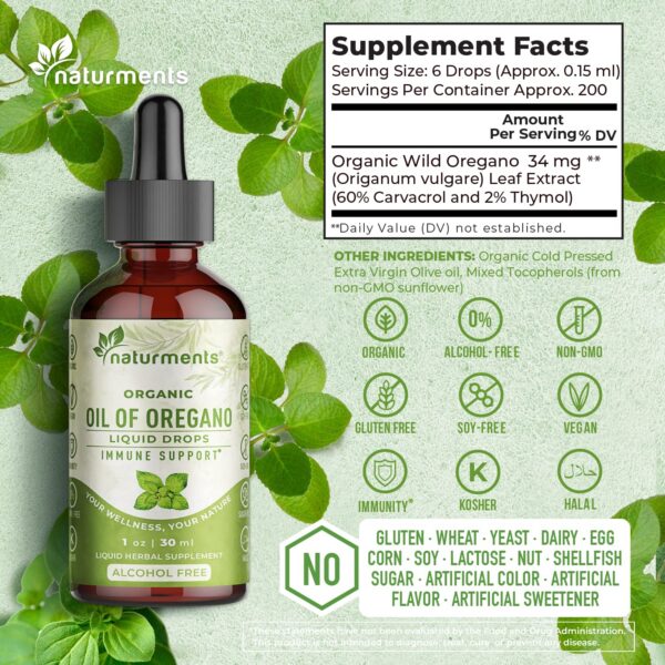 Gotas naturales de aceite de orégano con aceite de oliva extra virgen