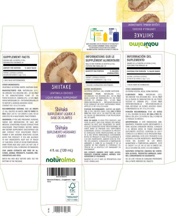 Detalle de gotas de extracto vivo de shiitake sin alcohol