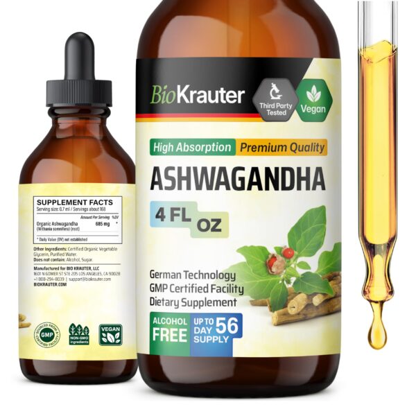 Gotas líquidas de Ashwagandha BIO KRAUTER botella 4 fl oz