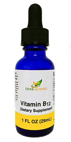 Version 1.0.0 Gotas líquidas vitamina b12 Herb-Science frasco azul cobalto