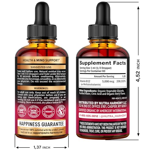 Gotas líquidas vitamina B12 orgánica sabor frutos rojos