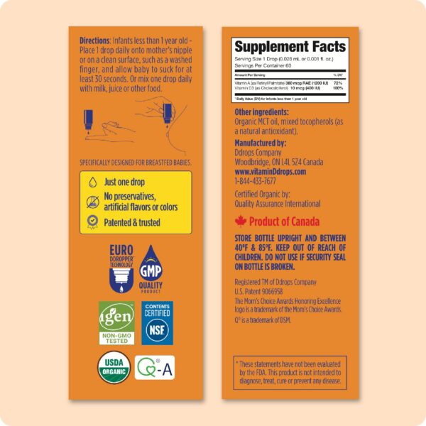 Gotas líquidas vitamina d3 para desarrollo óseo y visual bebé