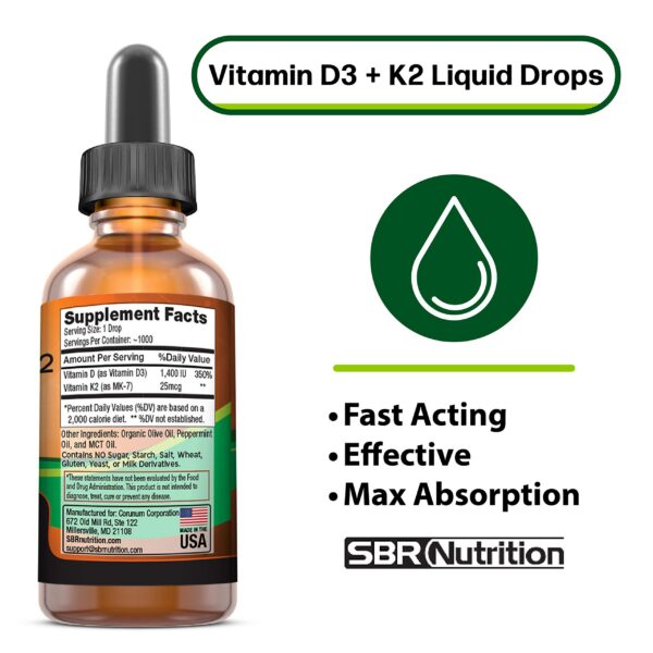 Gotas líquidas vitamina d3 k2 con sabor a menta sbr nutrition