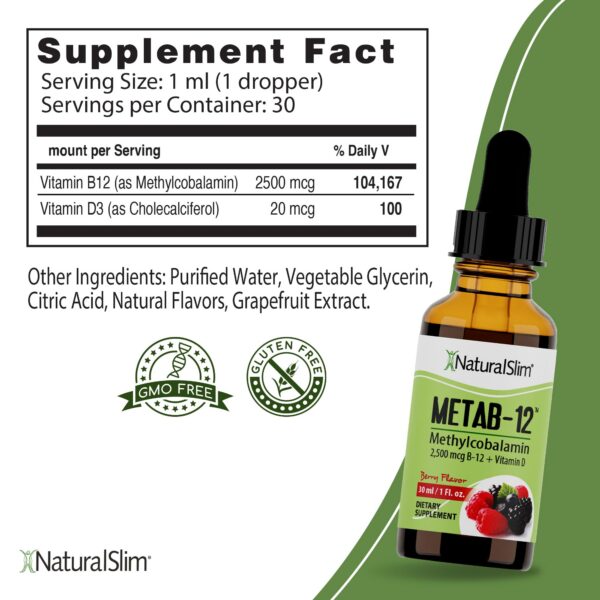 Gotas orales NaturalSlim Metab-12 vitamina B12 metabolismó