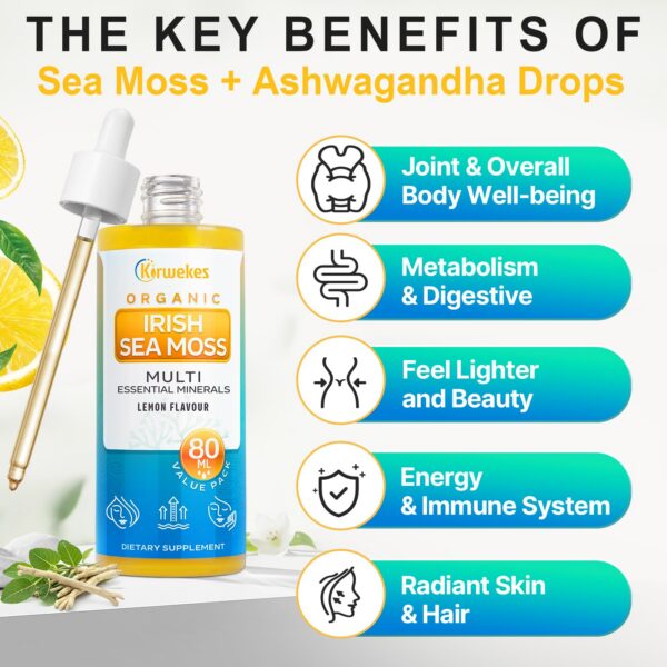 Gotas Kirwekes suplemento musgo marino y ashwagandha 3000 mg