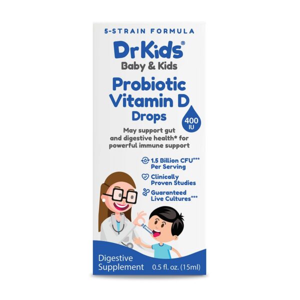 Frasco gotas probióticas DrKids con vitamina D3 para bebés