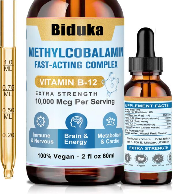 Frasco gotas sublinguales vitamina B12 Biduka 10,000mcg