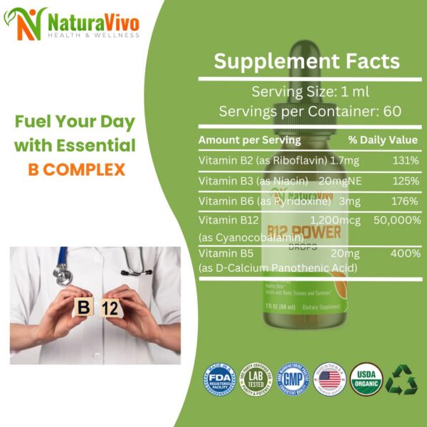 Gotas vitamina B12 mezcla con vitaminas B para energía diaria