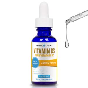 Gotas vitamina D3 K2 MaxX Labs cuentagotas azul 1 onza