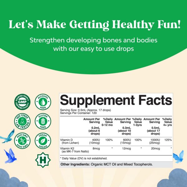 Gotas vitamina d3 k2 para niños dosis 400 600 1000 iu