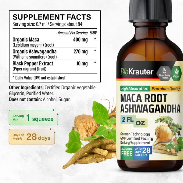 Version 1.0.0 Detalle del gotero para suplemento líquido de maca y ashwagandha BIO KRAUTER