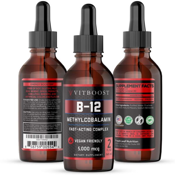 Gotero de suplemento vitamínico VitBoost B12 y biotina