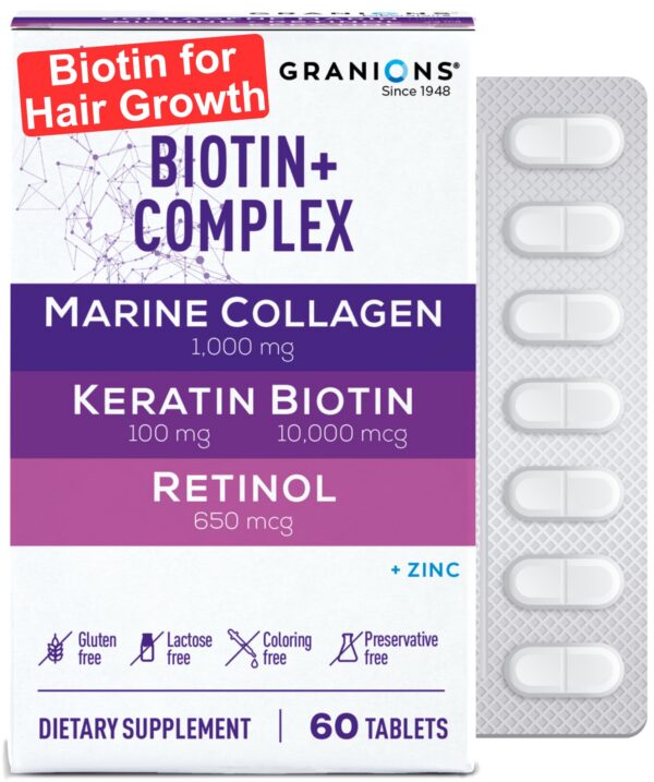 Frente del envase Granions Biotina y Colágeno 60 tabletas