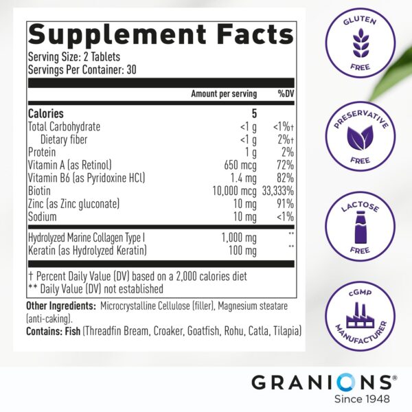 Detalle de tableta y etiqueta Granions