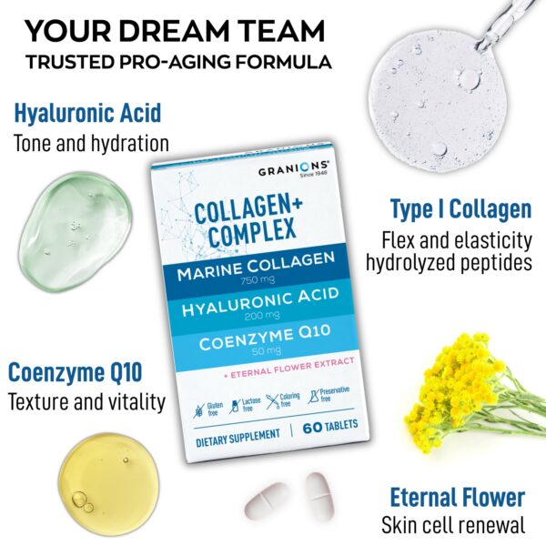 Frasco de suplemento Granions Collagen Complex