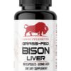 Frasco de cápsulas de hígado de bisonte alimentado con pasto