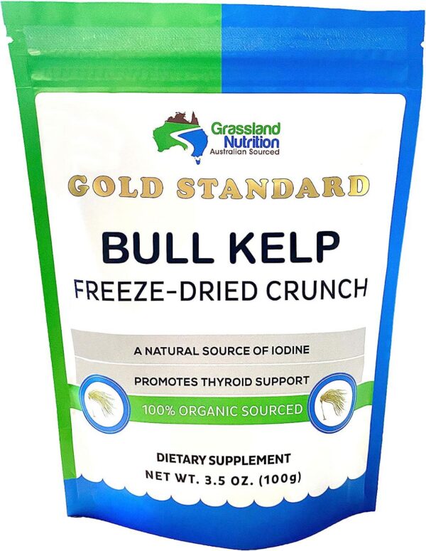 Etiqueta frontal Grassland Nutrition Bull Kelp Crunch