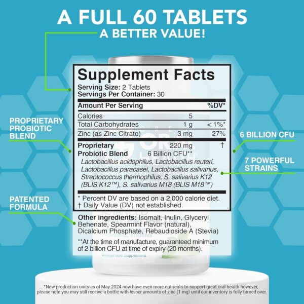 Version 1.0.0 Etiqueta del frasco Great Oral Health probióticos